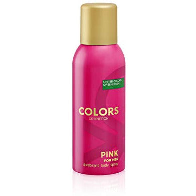 Benetton Colors de Pink Deodorant Spray in a stylish canister, showcasing its vibrant design and refreshing scent.