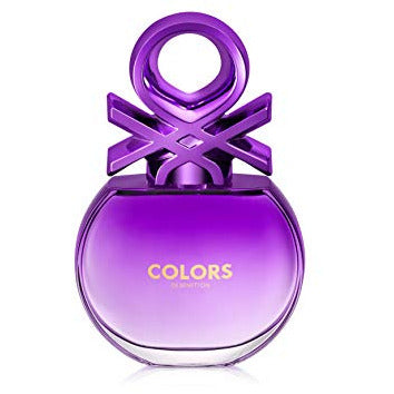 Colors de Purple Eau de Toilette by Benetton in an elegant purple bottle, showcasing its vibrant and joyful essence.