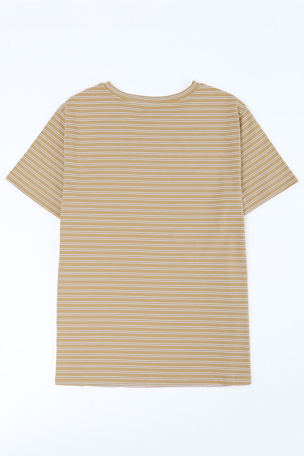 A stylish Contrast Striped Patchwork Tee featuring a round neckline, short sleeves, and a chest pocket, showcasing a vibrant color combination.