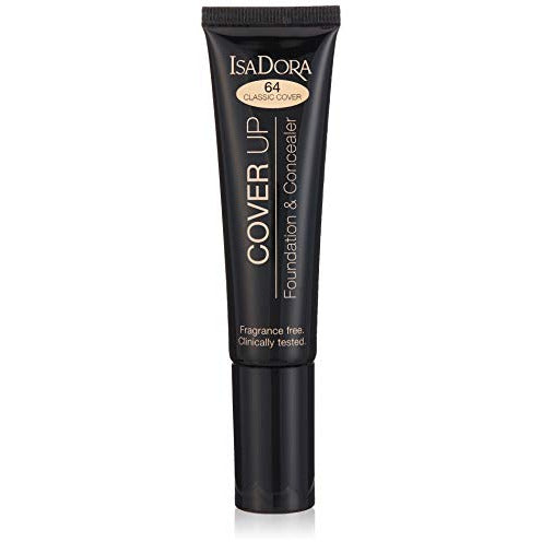 IsaDora Cover Up Foundation & Concealer in shade 64 Classic, showcasing its sleek packaging and creamy texture.