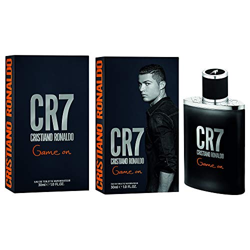 CR7 Game On Eau De Toilette bottle featuring a sleek design inspired by Cristiano Ronaldo.