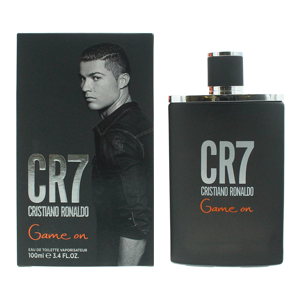 CR7 Game On Eau De Toilette bottle featuring a sleek design inspired by Cristiano Ronaldo.