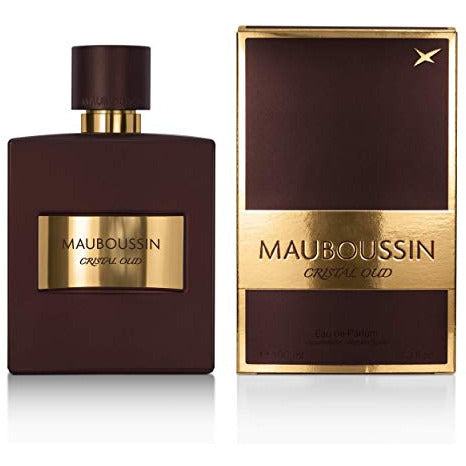 A luxurious bottle of Mauboussin Cristal Oud Eau de Parfum, showcasing its elegant design and rich fragrance.