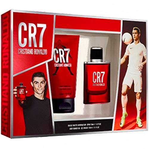 Cristiano Ronaldo CR7 Gift Set featuring a 30ml EDT bottle and a 150ml shower gel in stylish packaging.