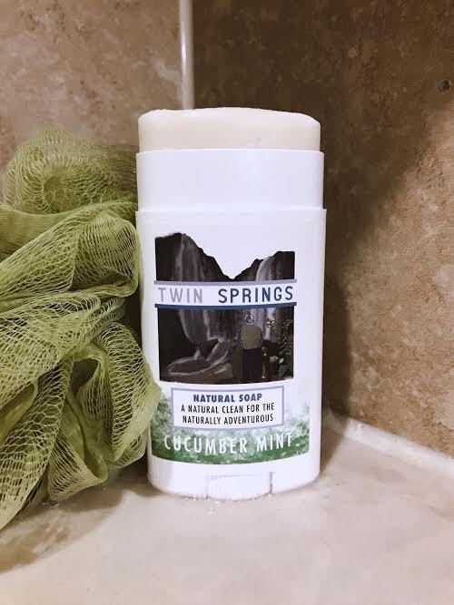 Twin Springs Cucumber Mint Soap Stick in a travel-friendly design, showcasing its natural ingredients and refreshing scent.