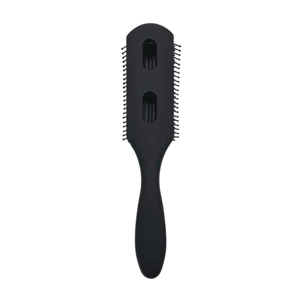 Shave Essentials Cushion Brush with ergonomic handle and nylon bristles, designed for effective hair styling.