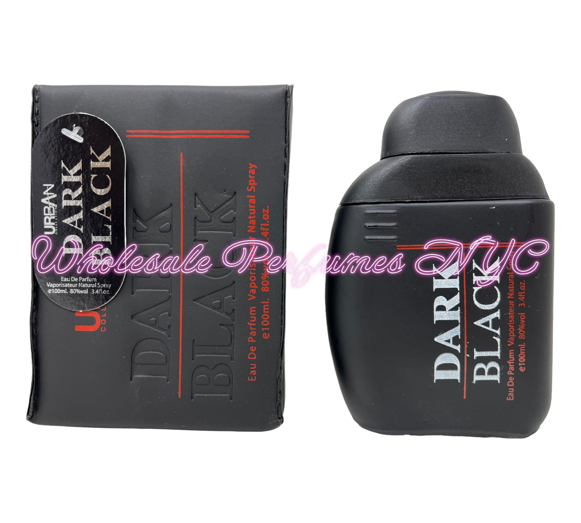 Dark Black for Men Eau de Parfum Spray 3.4oz by Urban Collection, elegantly designed bottle showcasing sophistication.