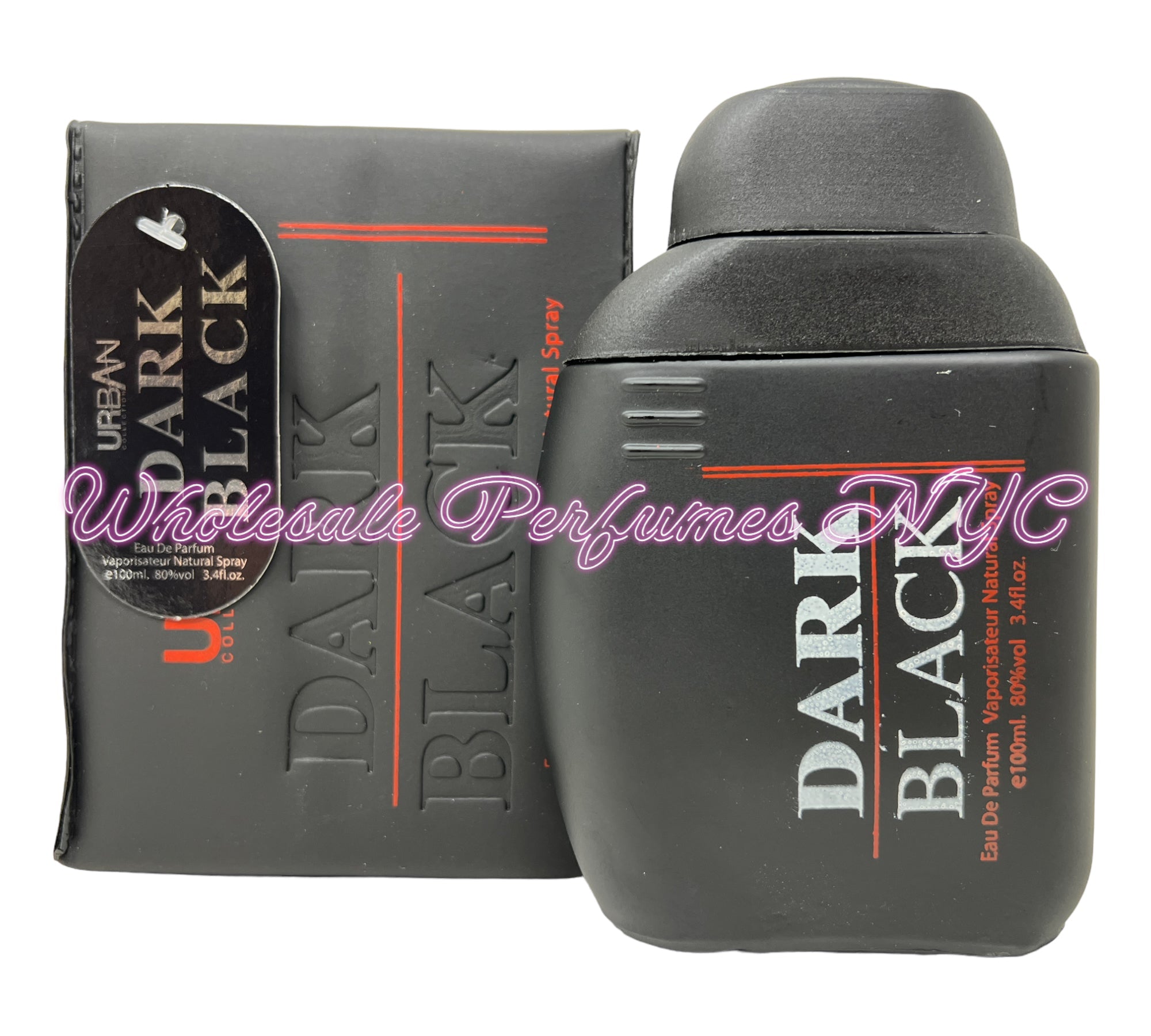 Dark Black for Men Eau de Parfum Spray 3.4oz by Urban Collection, elegantly designed bottle showcasing sophistication.