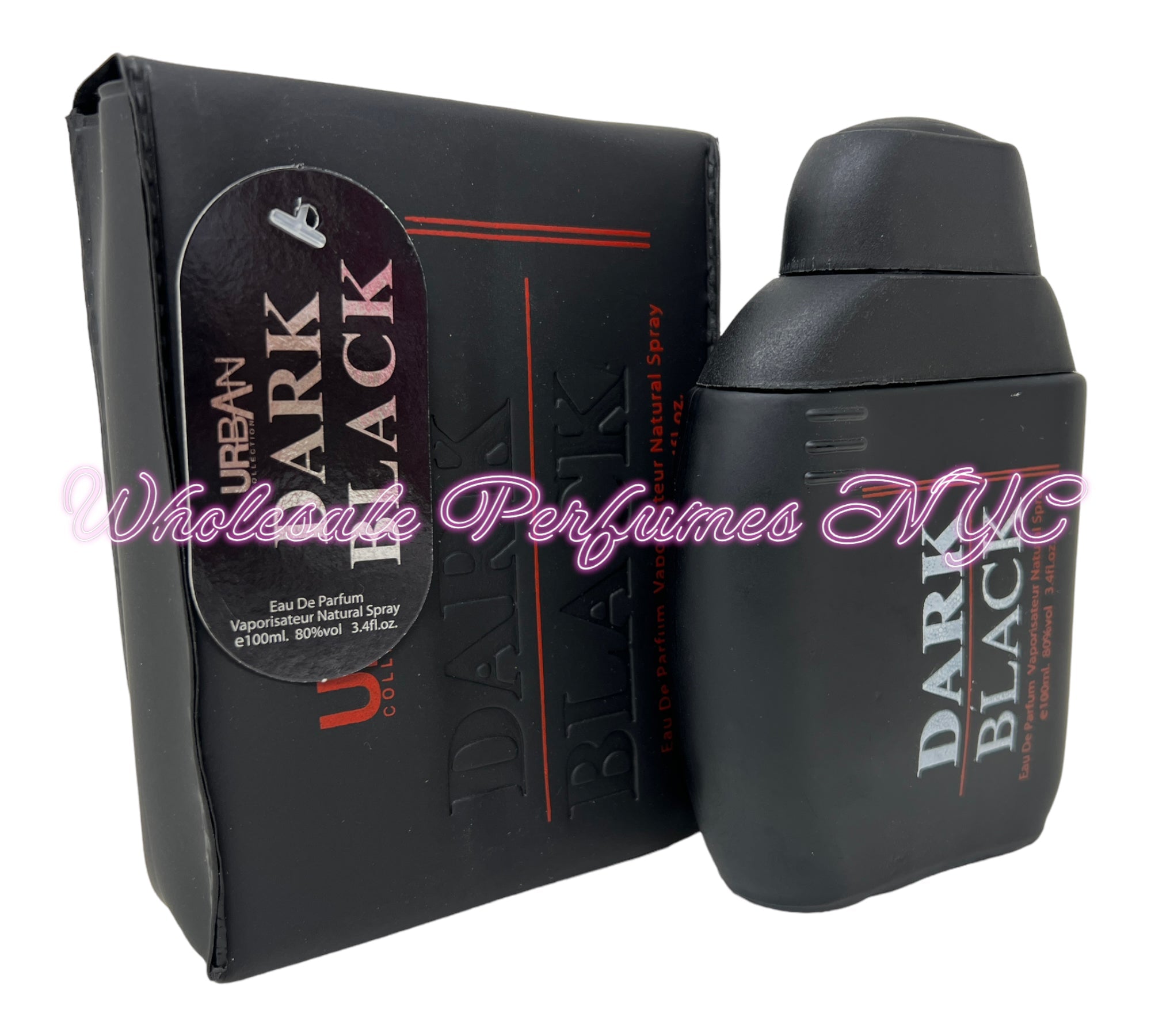 Dark Black for Men Eau de Parfum Spray 3.4oz by Urban Collection, elegantly designed bottle showcasing sophistication.