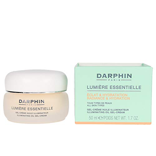 Darphin Lumière Essentielle Illuminating Oil Gel Cream in a sleek jar, showcasing its luxurious texture and illuminating properties.