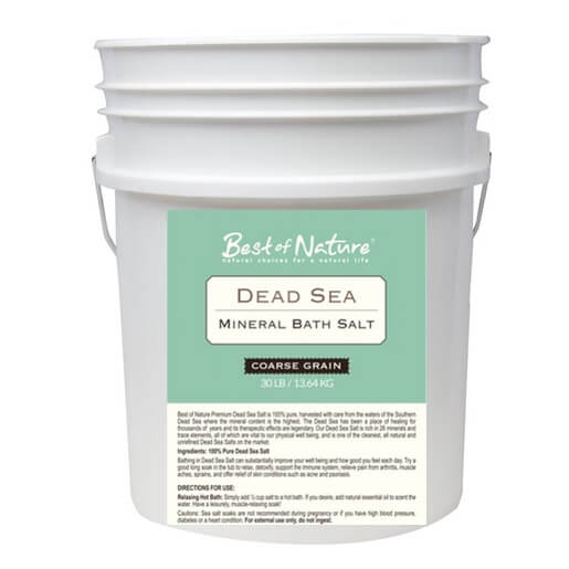 A bag of Best of Nature Premium Dead Sea Mineral Bath Salt, showcasing its natural texture and purity.