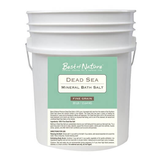 A bag of Best of Nature Premium Dead Sea Mineral Bath Salt, showcasing its natural texture and purity.