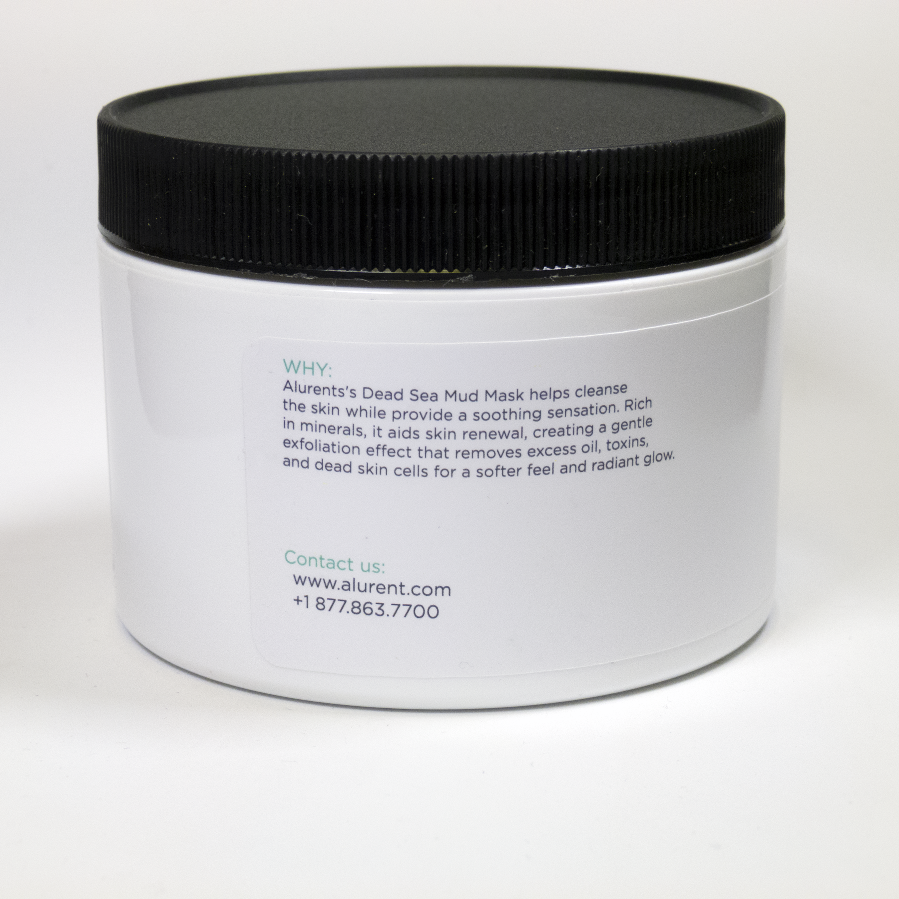 Alurent's Dead Sea Mud Mask in a jar, showcasing its rich, dark texture, surrounded by natural ingredients like clay and minerals.