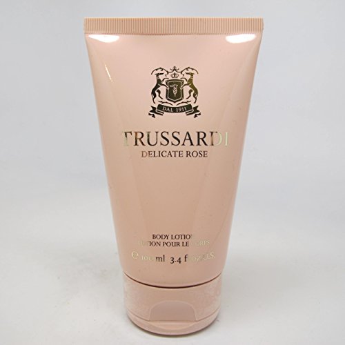 Trussardi Delicate Rose Body Lotion in elegant packaging with a floral design.