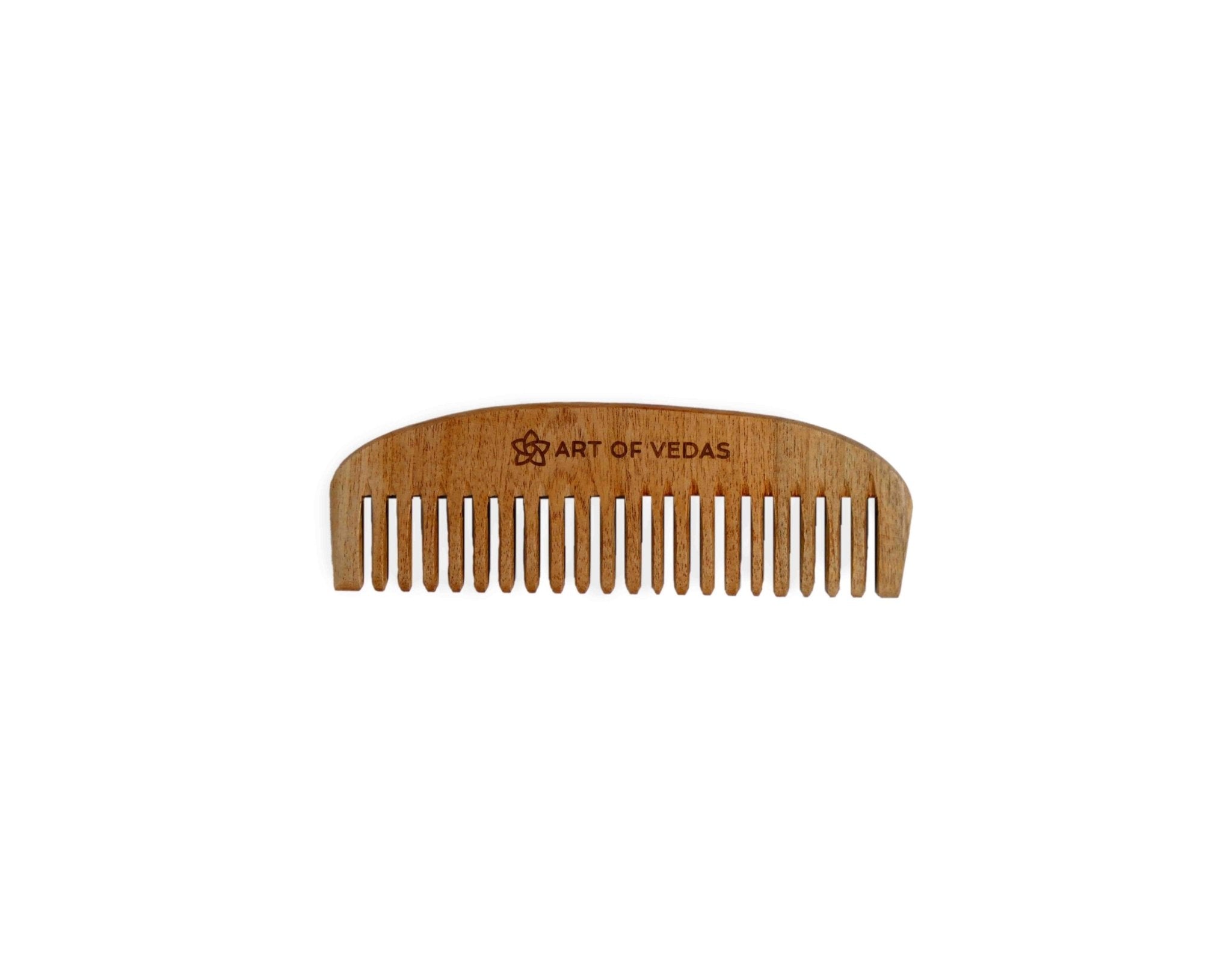 A beautifully handcrafted Detangling Neem Comb made from sustainable wood, showcasing unique grain patterns and wide-spaced teeth for gentle detangling.