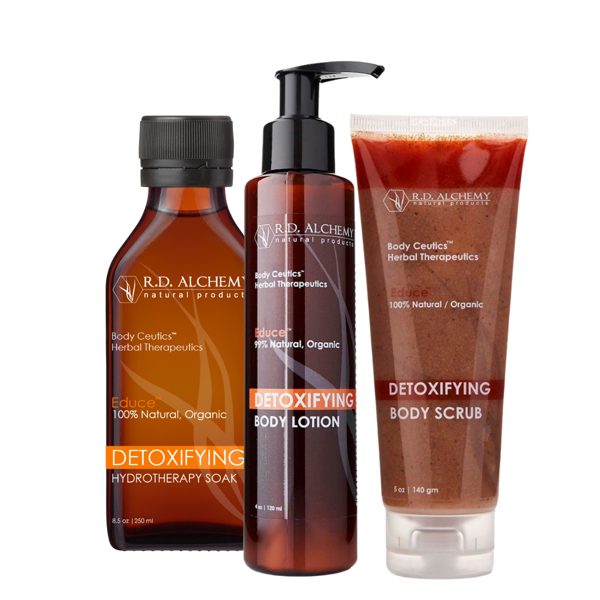 Detoxifying Body Care Set featuring three natural skincare products designed for hydration and detoxification.