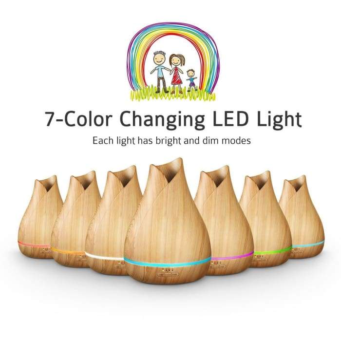 A sleek 500ml essential oil diffuser with LED lights, designed for aromatherapy and humidifying.