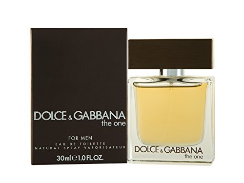 Dolce & Gabbana The One For Men Eau De Toilette bottle with a sleek design, showcasing its rich amber liquid, perfect for modern men.