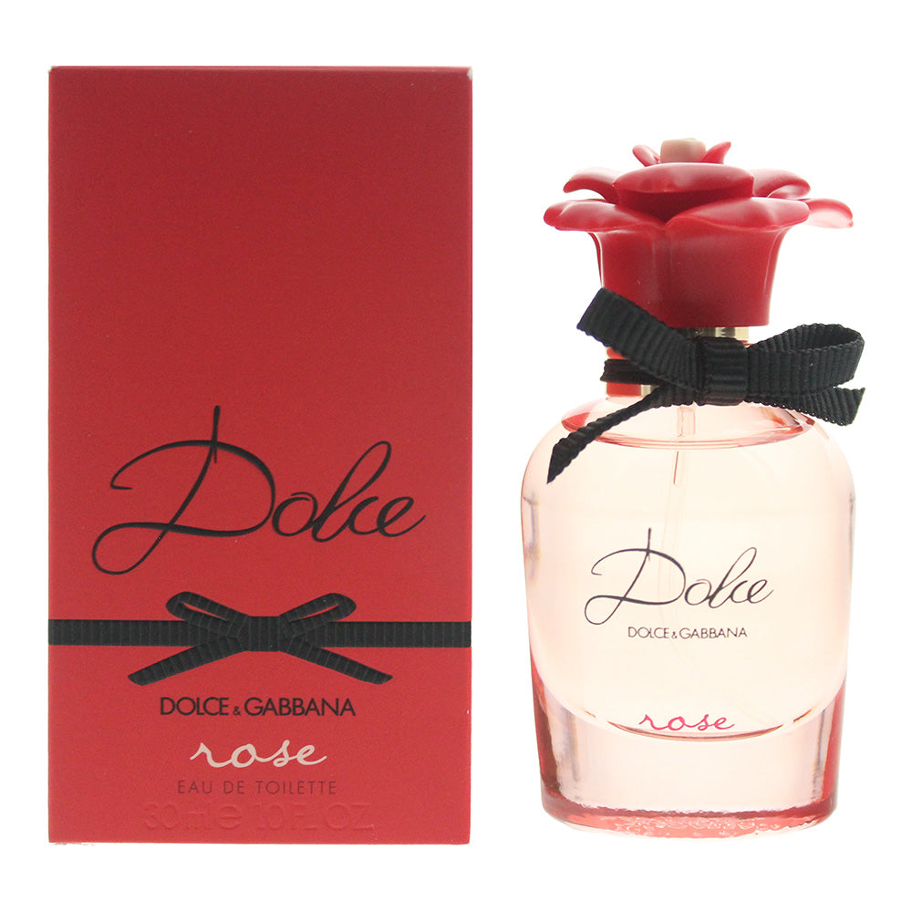 Dolce Rose Eau de Toilette by Dolce & Gabbana in an elegant pink bottle, showcasing its floral essence.