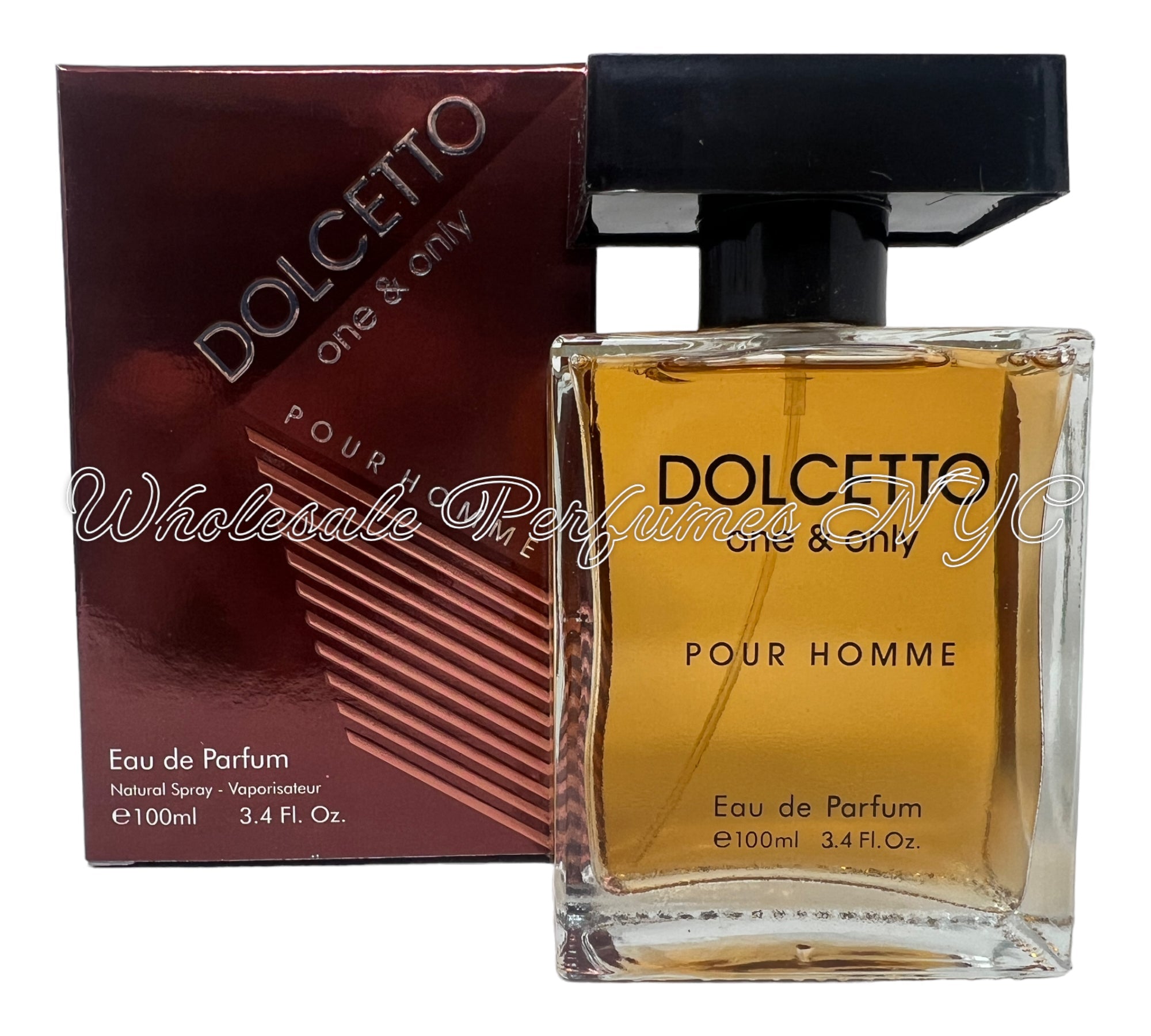 Dolcetto One & Only Pour Homme for Men 3.4oz Eau de Parfum Spray in an elegant bottle, showcasing urban sophistication.