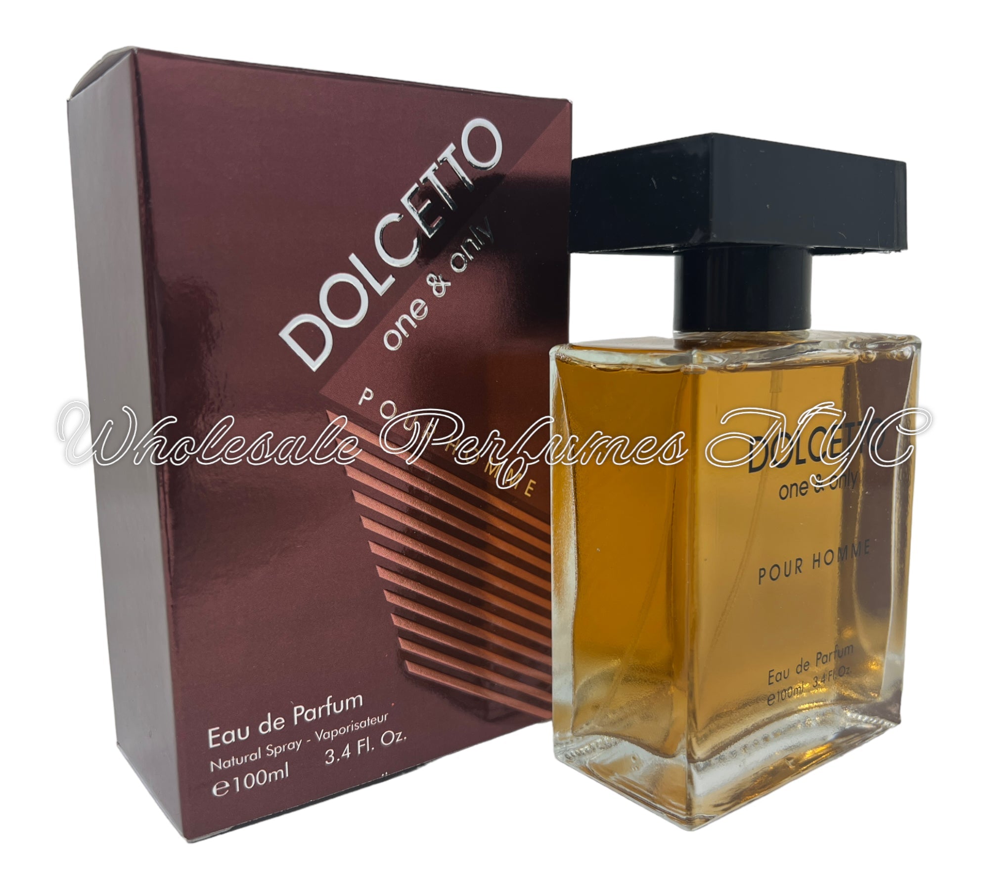 Dolcetto One & Only Pour Homme for Men 3.4oz Eau de Parfum Spray in an elegant bottle, showcasing urban sophistication.