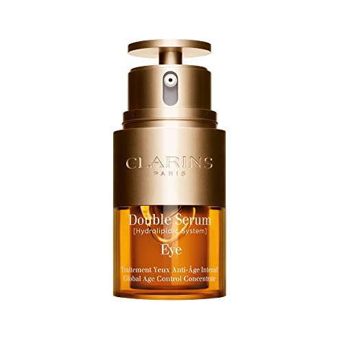 Clarins Double Serum Eye in a sleek bottle, showcasing its luxurious design and dual-phase formula.