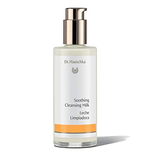 Dr. Hauschka Soothing Cleansing Milk bottle with a white background, showcasing its elegant design and natural ingredients.