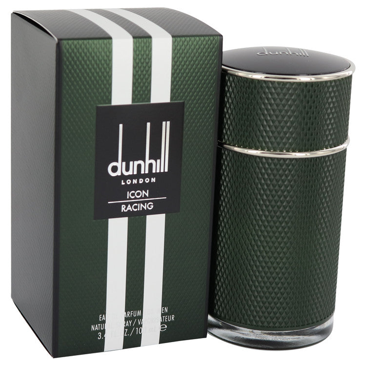 Dunhill London Icon Racing Eau De Parfum bottle with sleek design, showcasing luxury and sophistication.