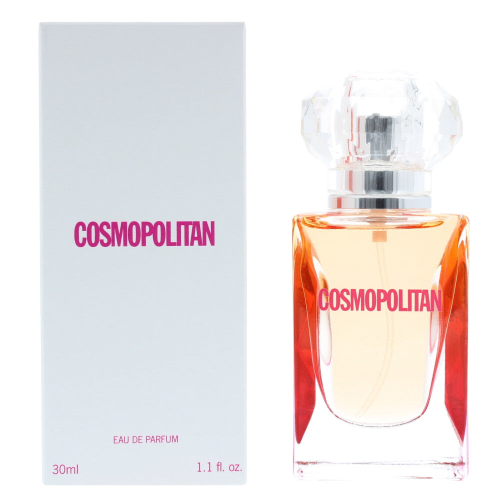 A stylish bottle of Cosmopolitan Eau de Parfum with elegant design, showcasing its luxurious fragrance.