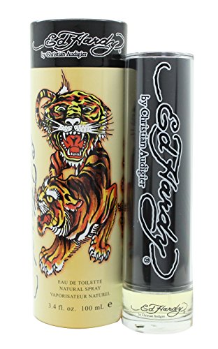 Ed Hardy Eau de Toilette bottle featuring vibrant colors and artistic design.