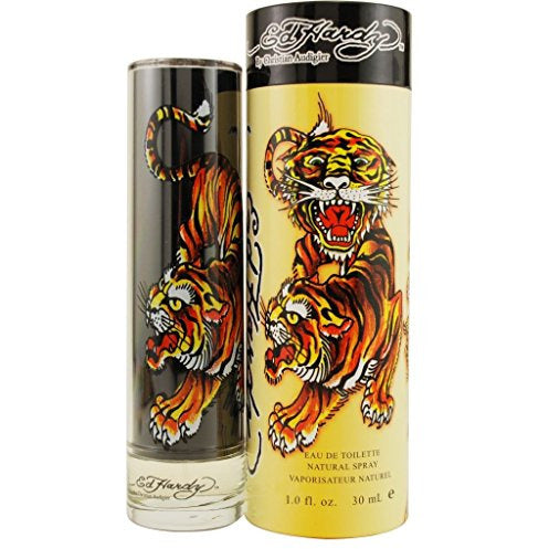 Ed Hardy Eau de Toilette bottle featuring vibrant colors and artistic design.