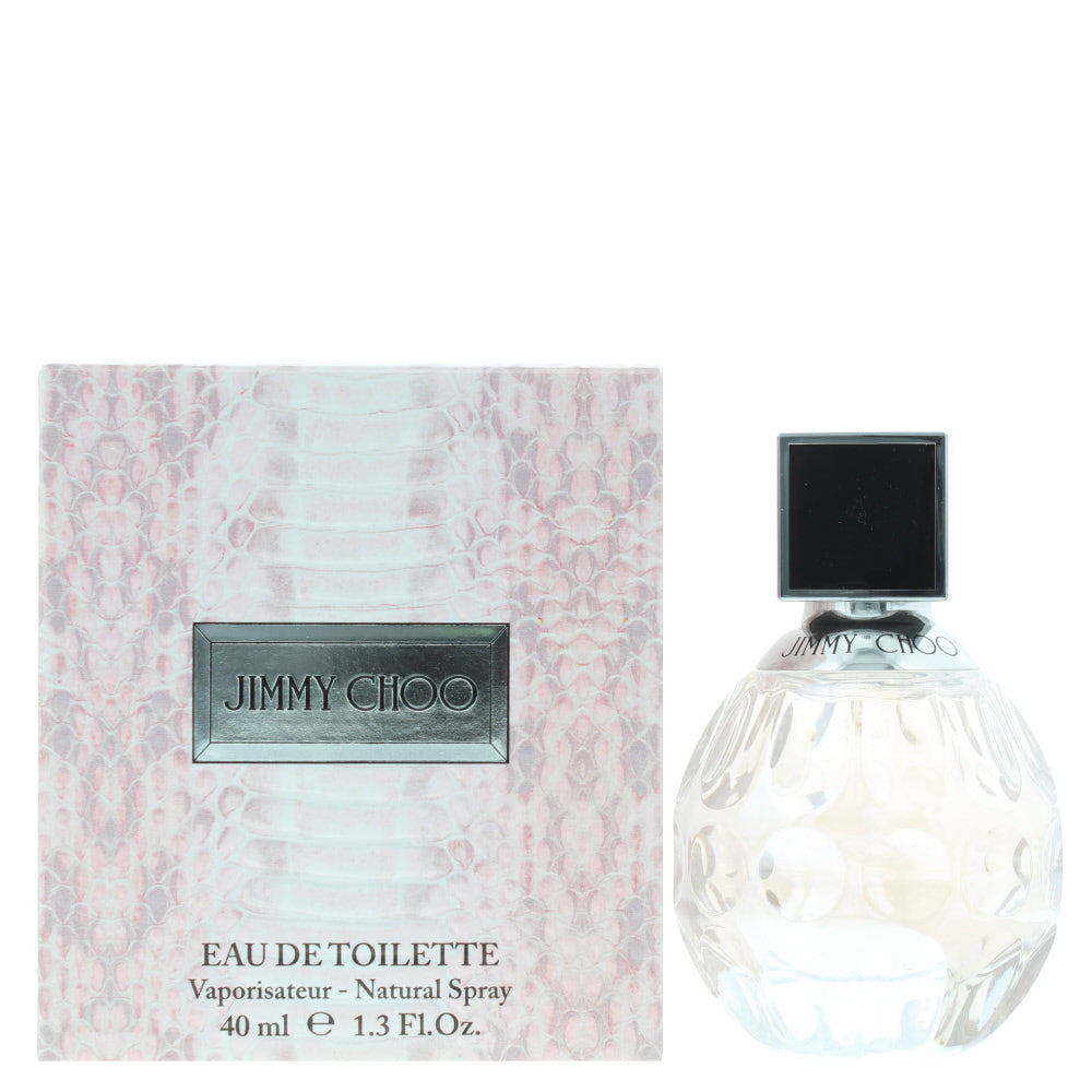 Elegant bottle of Jimmy Choo Eau de Toilette with floral and fruity notes.