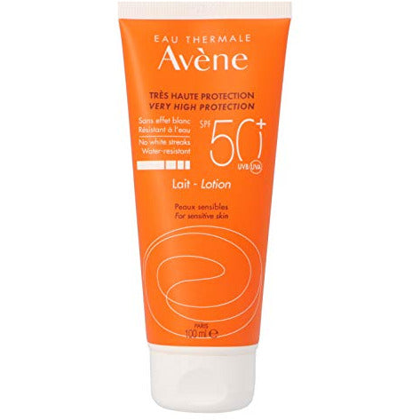 Avène Eau Thermale Sun Lotion SPF50+ in a 100ml bottle, designed for high sun protection.