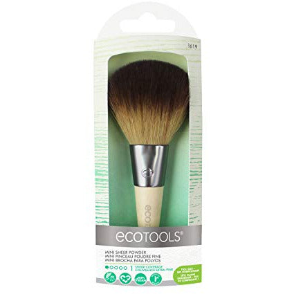 EcoTools Mini Sheer Powder Brush with soft bristles and bamboo handle, perfect for applying sheer powders.