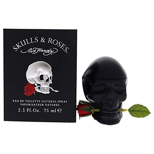 Ed Hardy Skulls & Roses Eau de Toilette bottle featuring a vibrant skull and rose design.