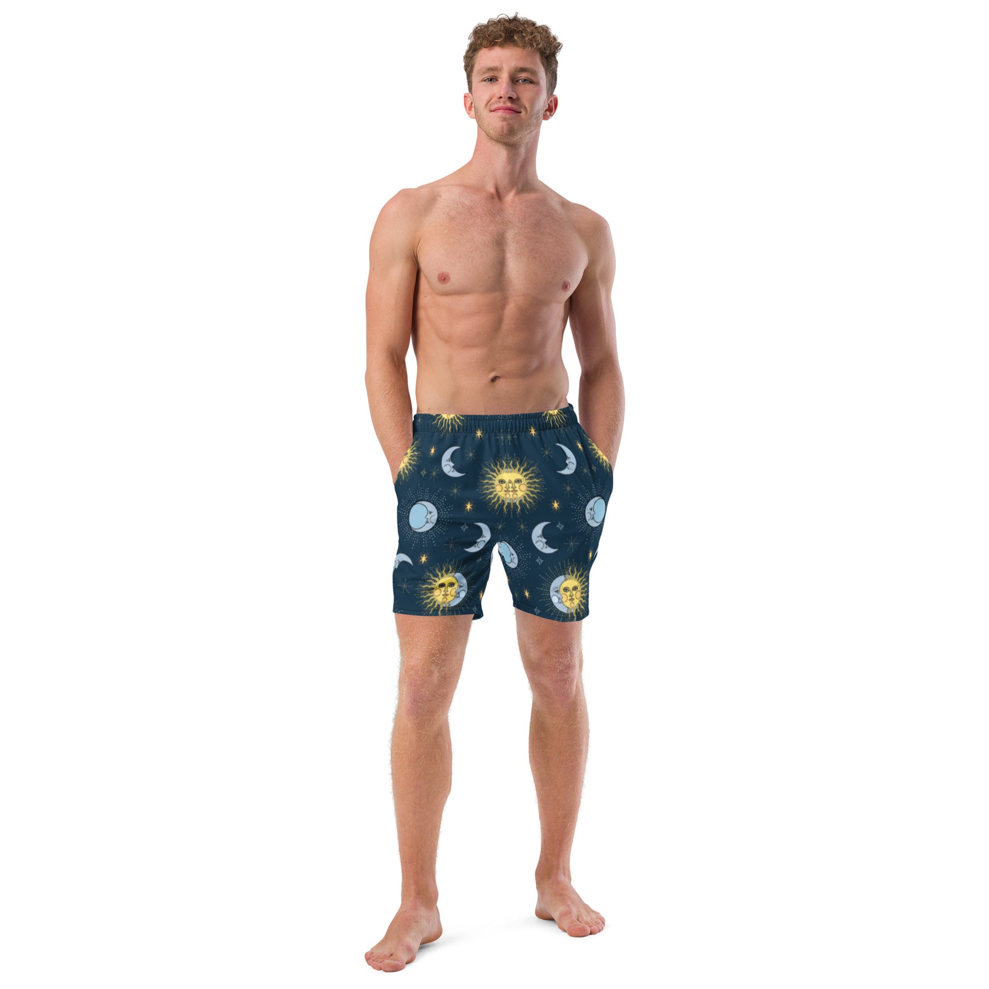 Eilian men's swim trunks featuring quick-drying fabric, multiple pockets, and a silky inner liner, perfect for summer activities.