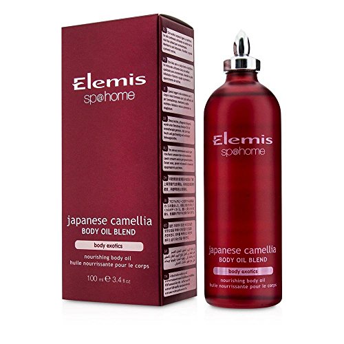 Elemis Japanese Camellia Body Oil Blend in a sleek bottle, showcasing its luxurious oil texture.