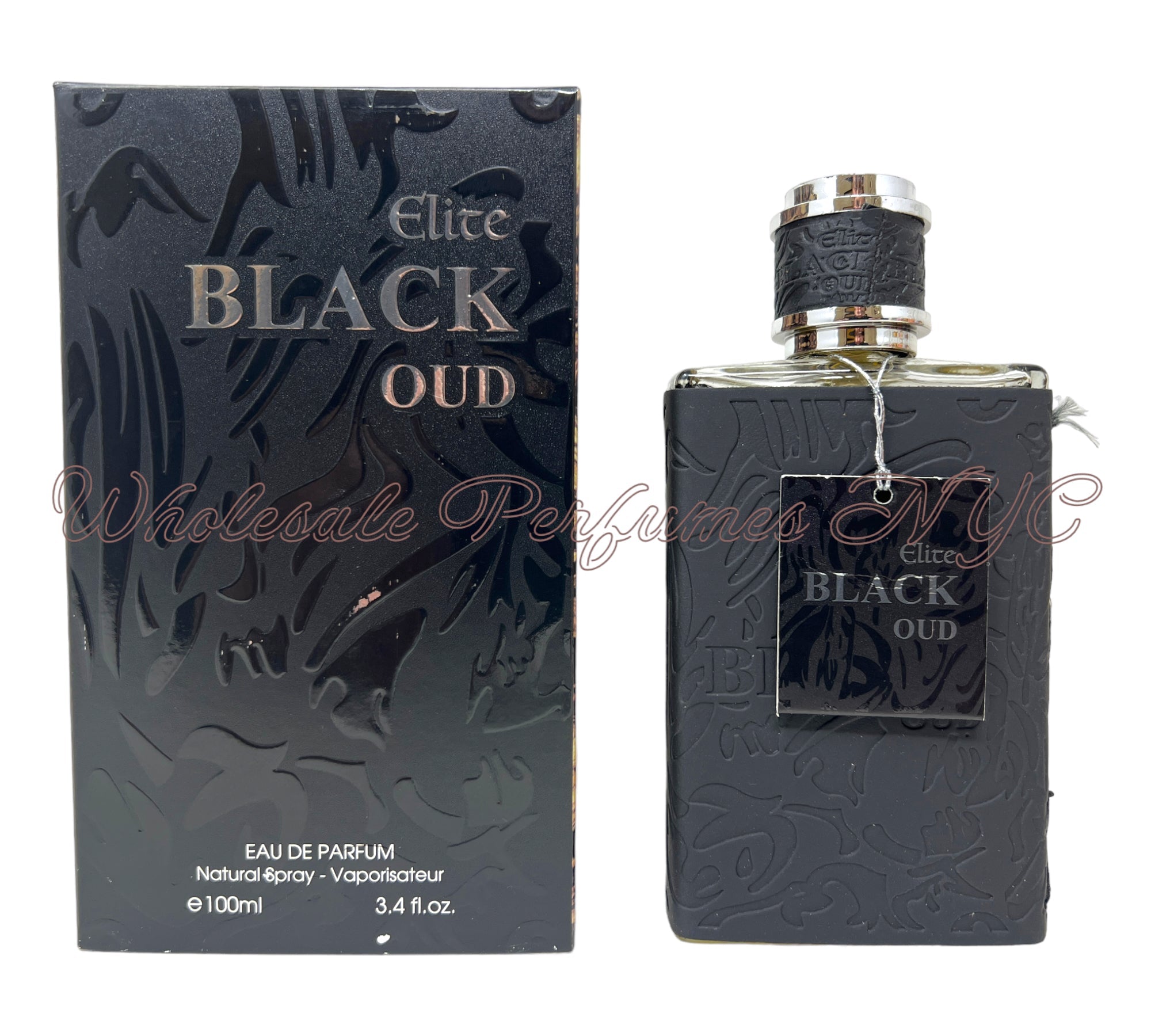 A luxurious bottle of Elite Black Oud for Men Eau de Parfum, showcasing its elegant design and rich fragrance.