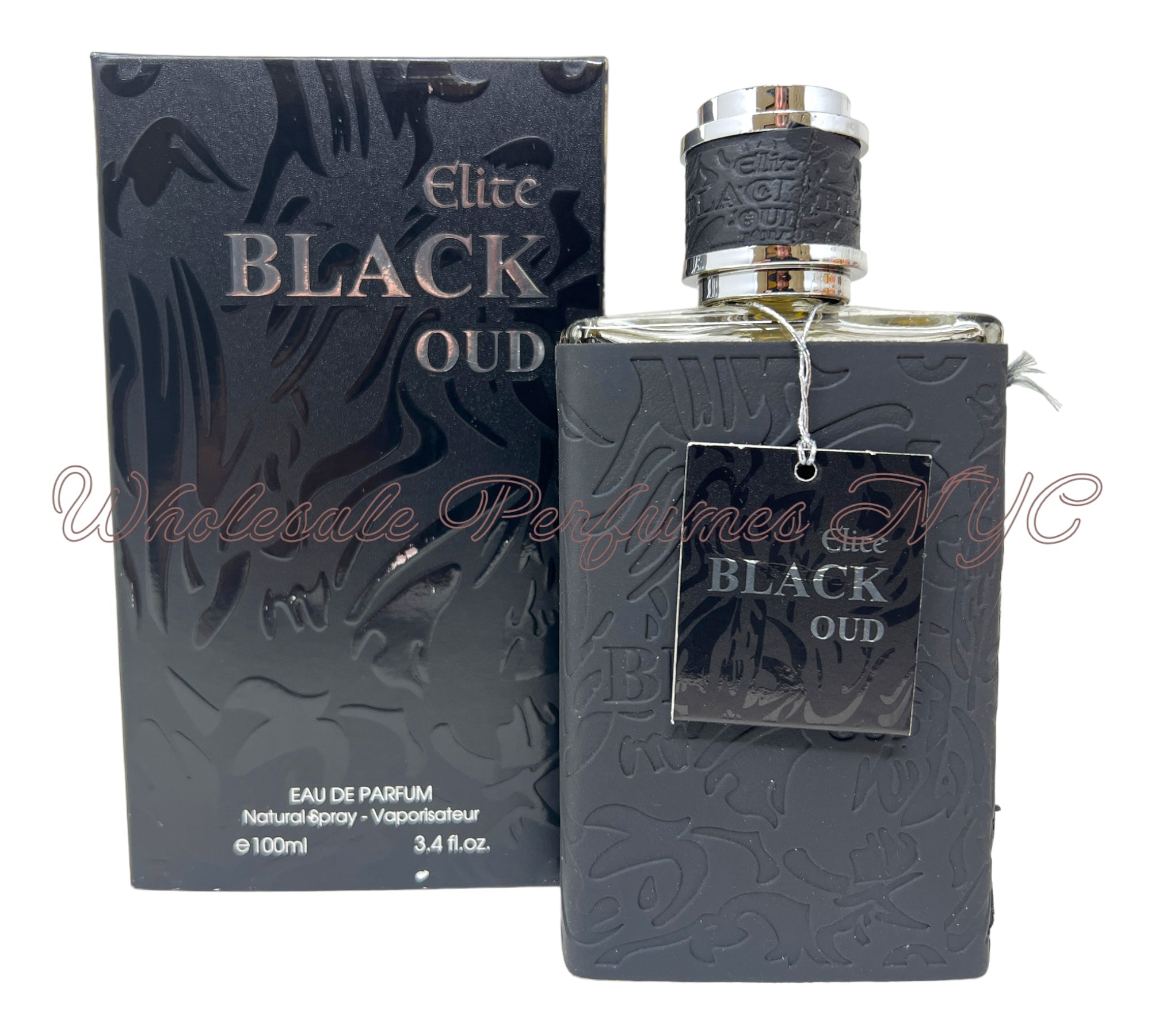 A luxurious bottle of Elite Black Oud for Men Eau de Parfum, showcasing its elegant design and rich fragrance.