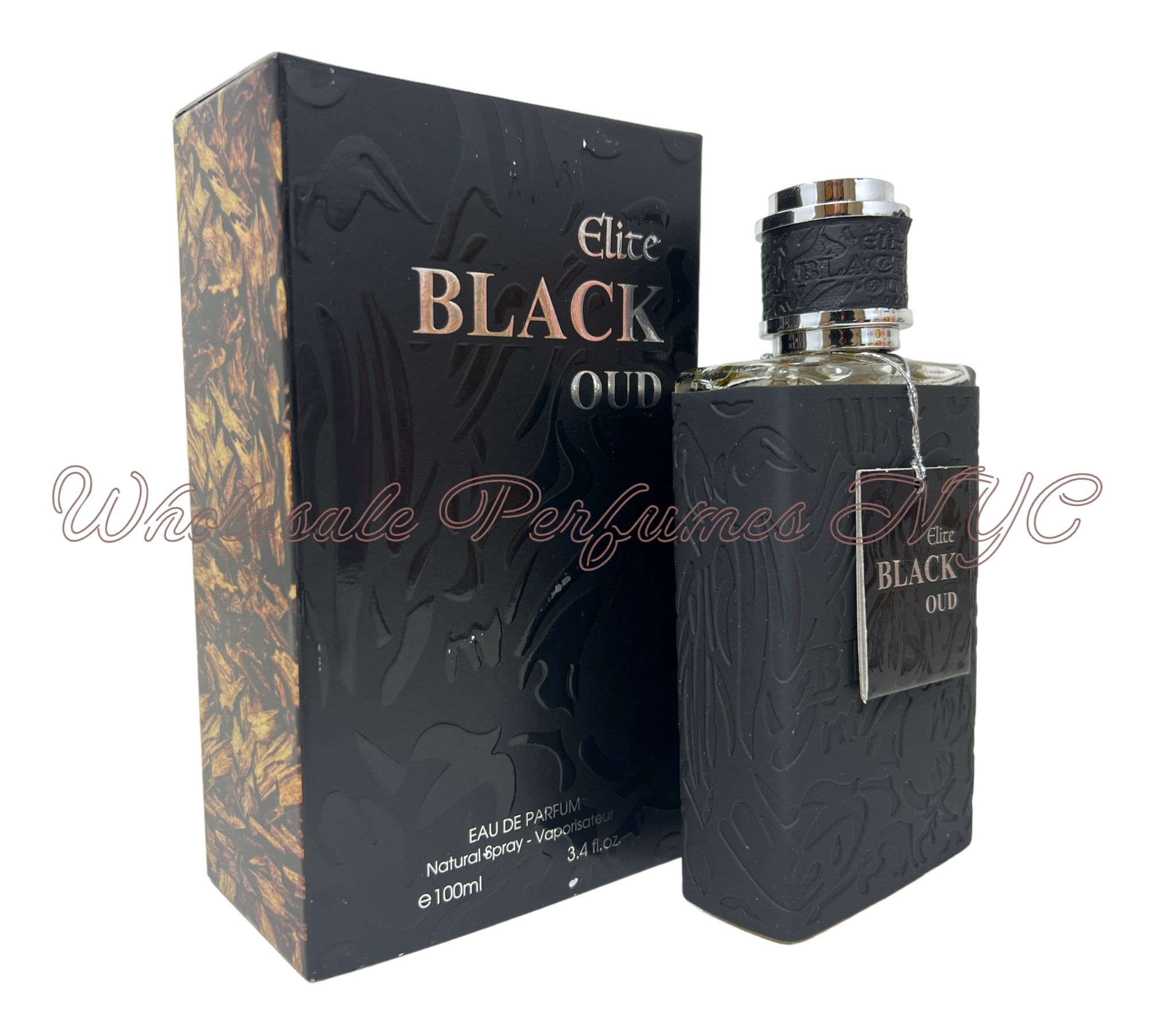 A luxurious bottle of Elite Black Oud for Men Eau de Parfum, showcasing its elegant design and rich fragrance.