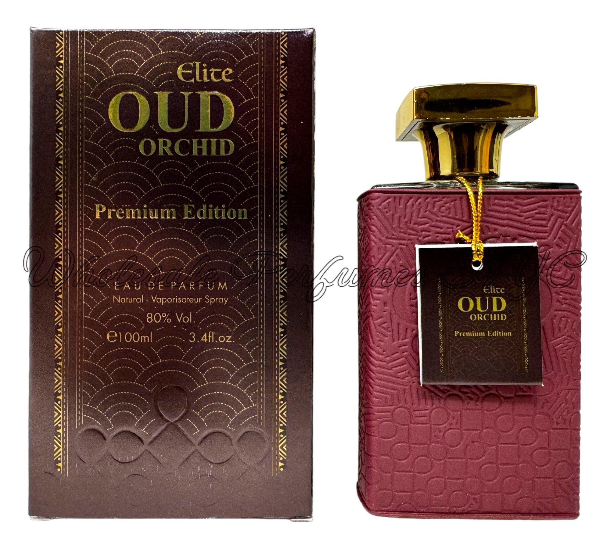 A luxurious bottle of Elite Oud Orchid Premium Edition for Men, showcasing its elegant design and rich fragrance.