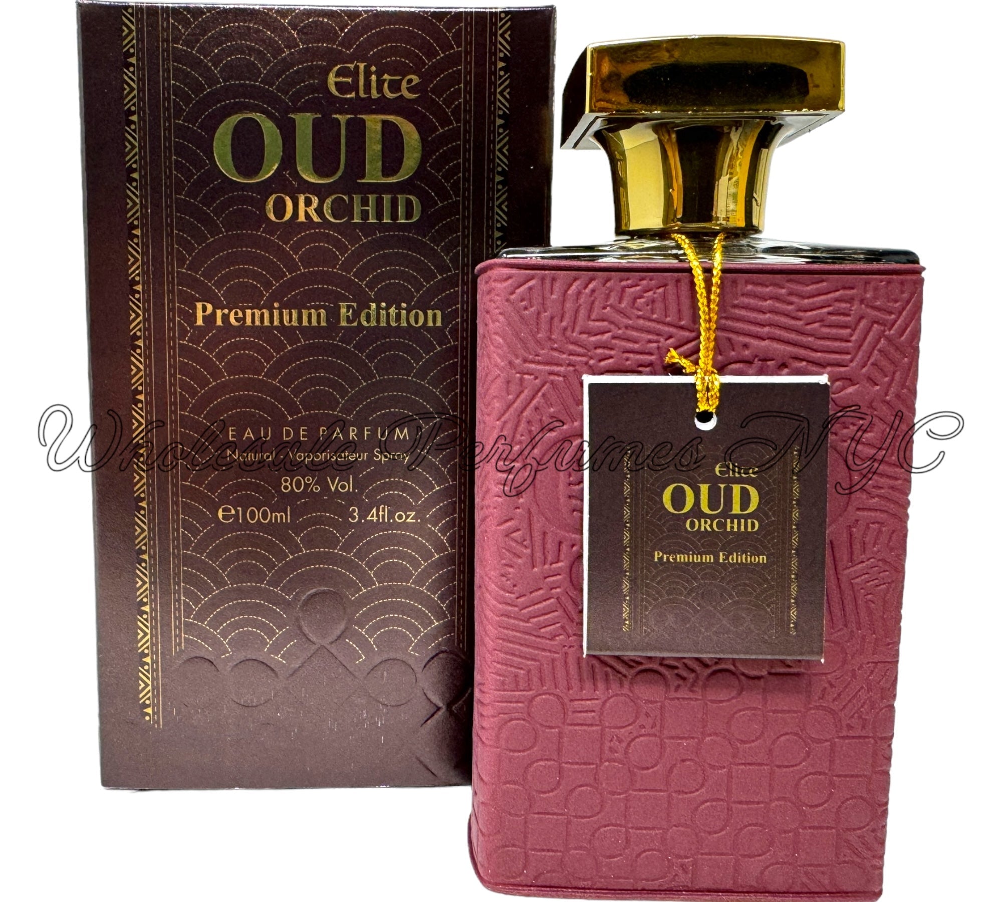 A luxurious bottle of Elite Oud Orchid Premium Edition for Men, showcasing its elegant design and rich fragrance.