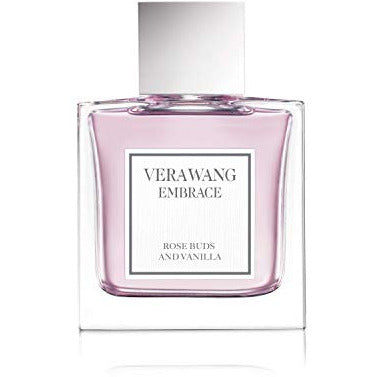 Vera Wang Embrace Rose Buds and Vanilla Eau de Toilette bottle with elegant design and soft pink hues.