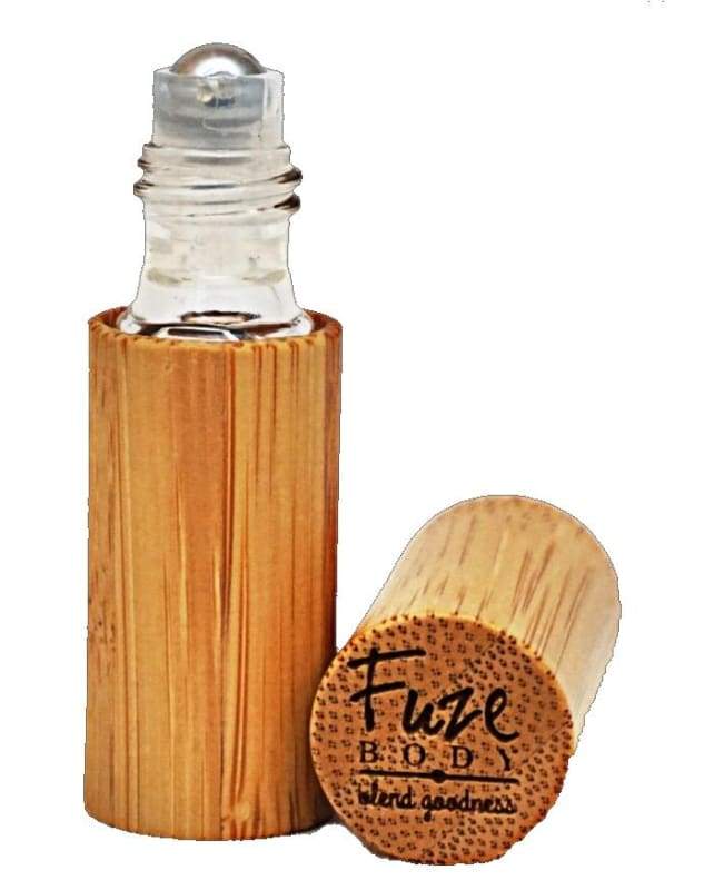 Empty Wooden Roll-On bottle with a natural wood finish, designed for essential oil blends.