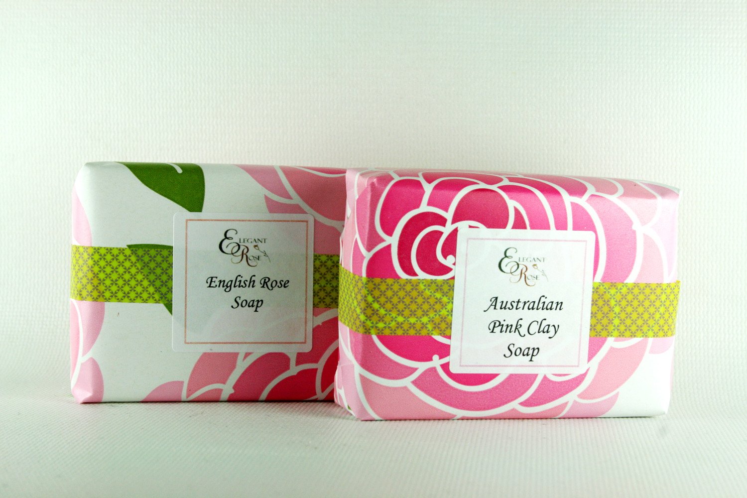 English Rose Gift Set featuring two luxury soaps, beautifully gift-wrapped in an elegant box, showcasing the exquisite rose design.