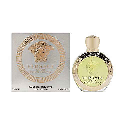 Eros Pour Femme Eau de Toilette by Versace, a floral woody musk fragrance for women, elegantly packaged in a stylish bottle.