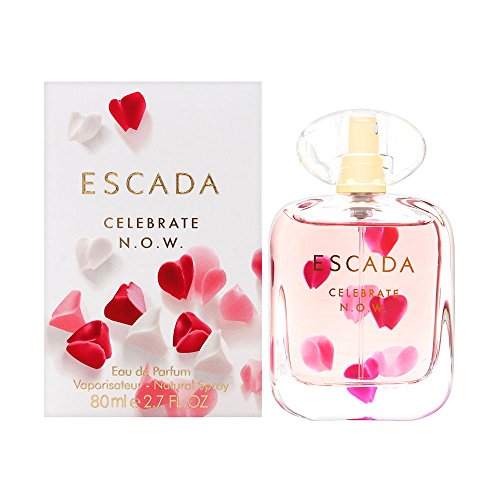 Escada Celebrate N.O.W. Eau de Parfum bottle with elegant design, showcasing amber floral fragrance for women.