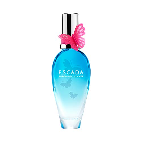 Escada Turquoise Summer Eau de Toilette bottle with vibrant tropical design.