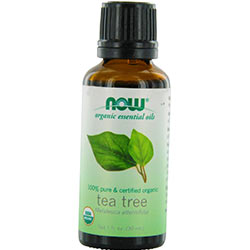 Brown bottle of tea tree essential oil