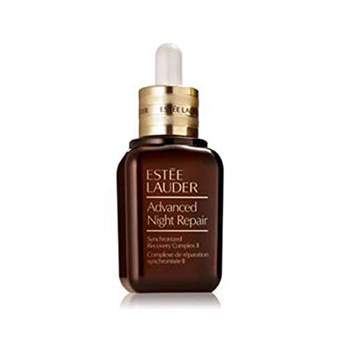 Estee Lauder Advanced Night Repair Synchronized Recovery Complex serum in a sleek brown bottle with a dropper.